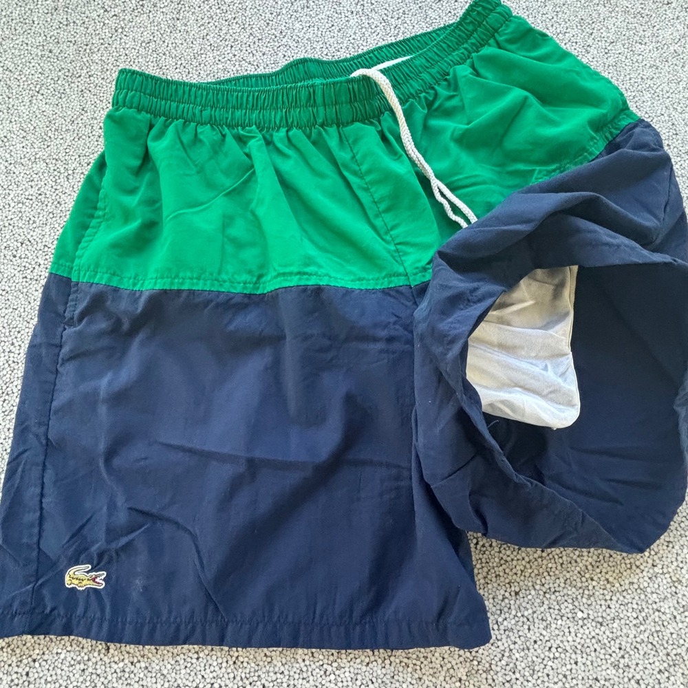 Lacoste Swim Trunks Mens L Green Navy Colorblock USA Vintage Preppy